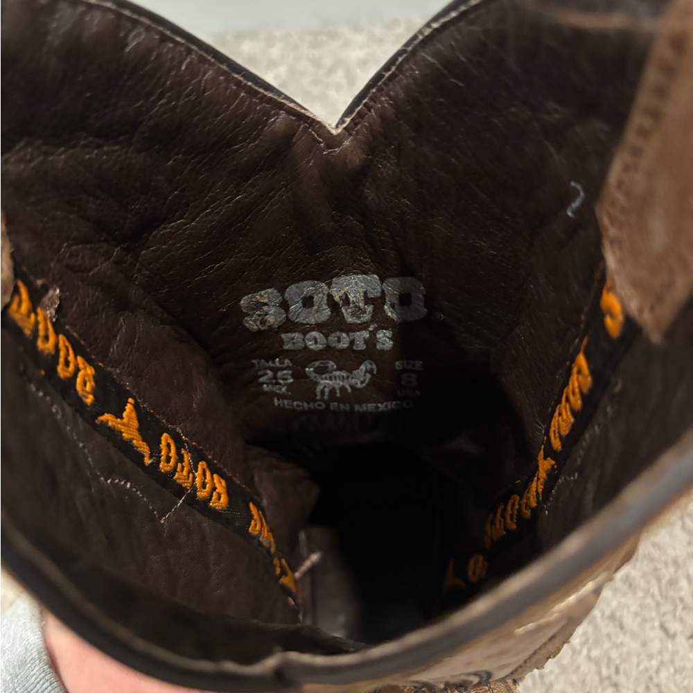 Soto Western O RingHarness Cowgirl Pull On Boots Brown 25 Size Mex US Size 8 Wom - Picture 9 of 9